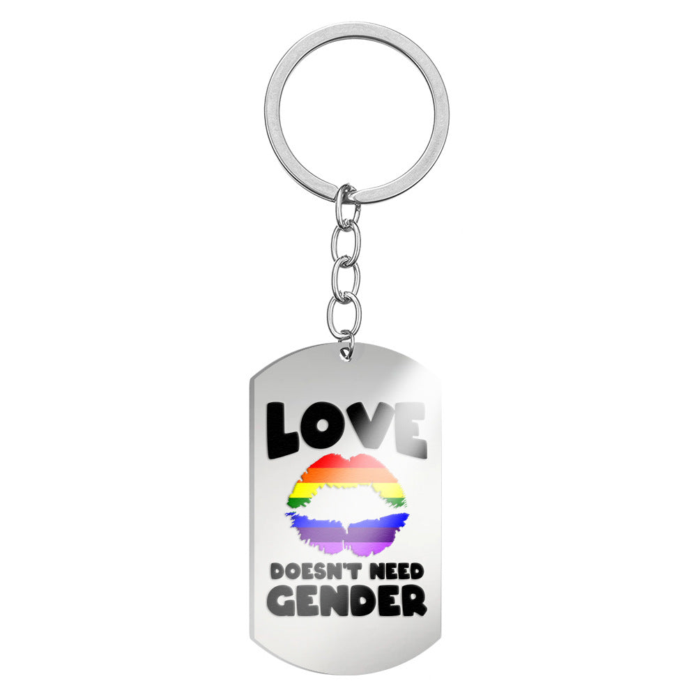 Wholesale 6 Color Alphabet Color Printing Titanium Steel Rainbow Flag Stainless Steel Keychains